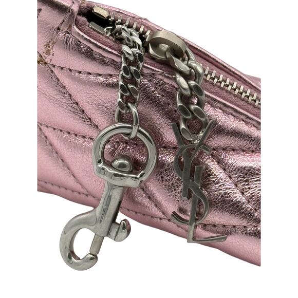 Saint Laurent Berlingo YSL Quilted Metallic Bag Charm*Brand-New w/Dustbag! Pink - Picture 2 of 8